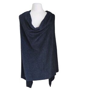 Barefoot Dreams CozyChic Black Soft Boar Neck Pull On Poncho Sweater One Sz Plus